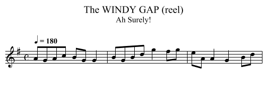 WINDY GAP (reel), The - staff notation