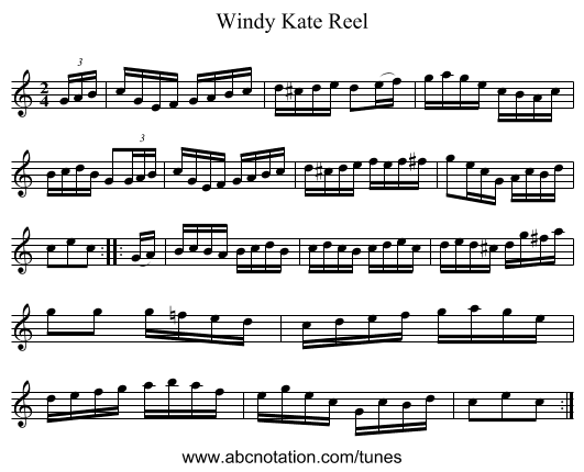 Windy Kate Reel - staff notation