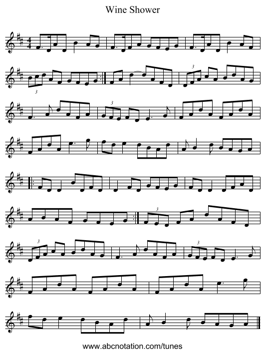 Wine Shower - staff notation