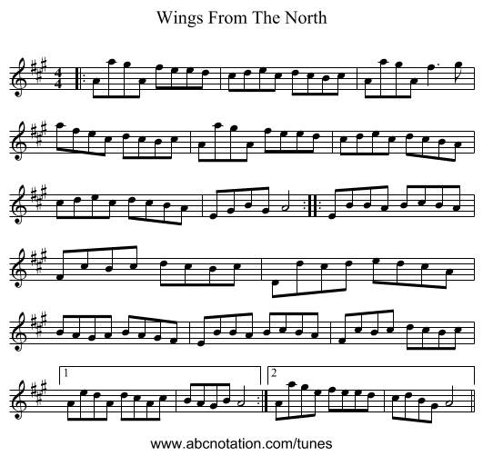 Wings From The North - staff notation