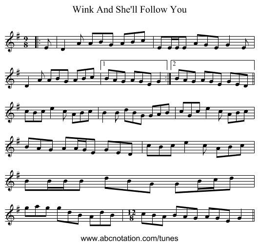 Wink And She'll Follow You - staff notation
