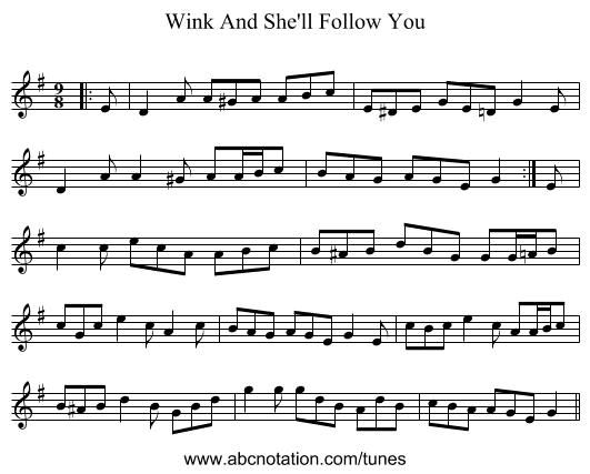 Wink And She'll Follow You - staff notation