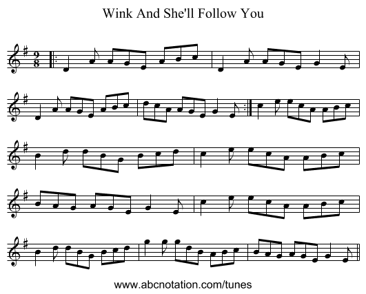 Wink And She'll Follow You - staff notation