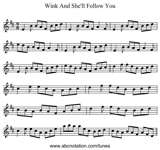Wink And She'll Follow You - staff notation