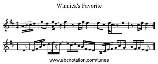 Winnick's Favorite - staff notation