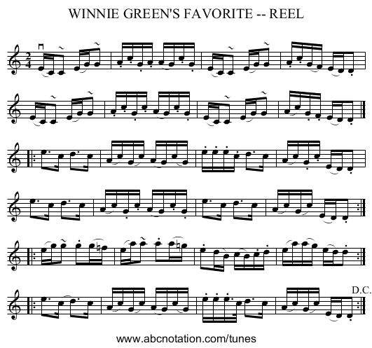 WINNIE GREEN'S FAVORITE -- REEL - staff notation