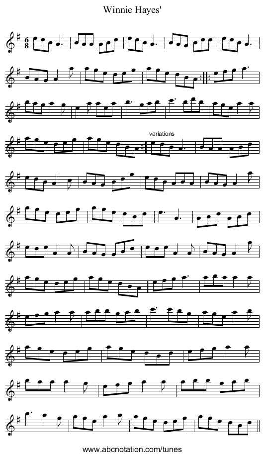 Winnie Hayes' - staff notation