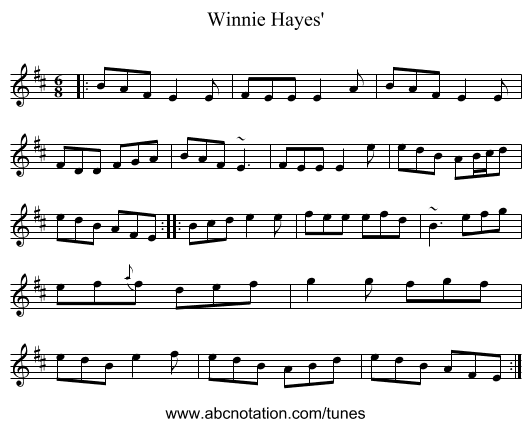 Winnie Hayes' - staff notation