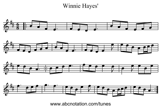 Winnie Hayes' - staff notation