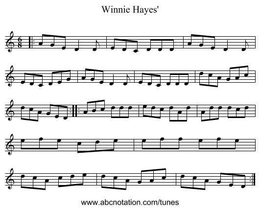 Winnie Hayes' - staff notation