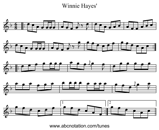 Winnie Hayes' - staff notation