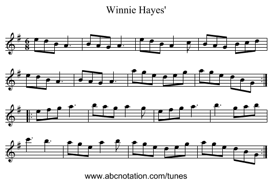 Winnie Hayes' - staff notation