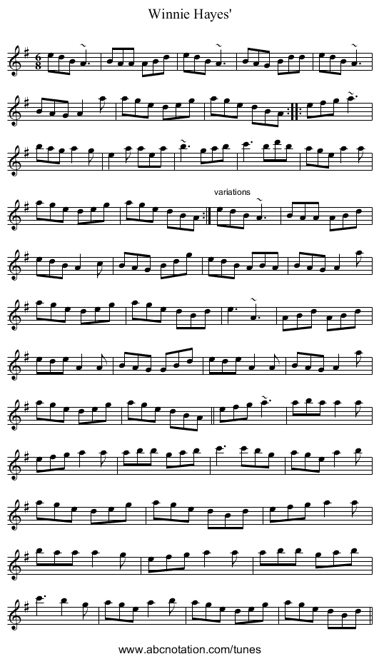 Winnie Hayes' - staff notation