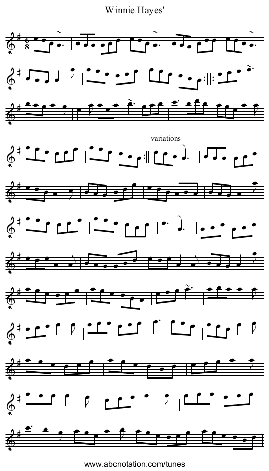 Winnie Hayes' - staff notation