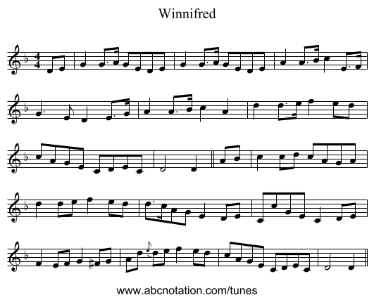 Winnifred - staff notation