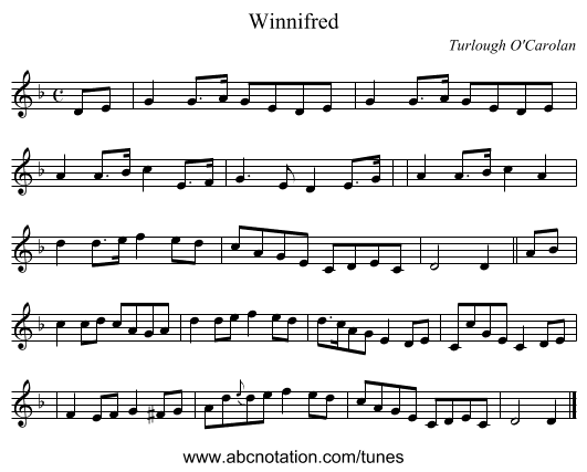 Winnifred - staff notation