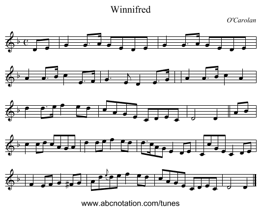 Winnifred - staff notation