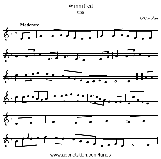 Winnifred - staff notation