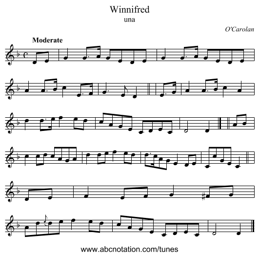 Winnifred - staff notation