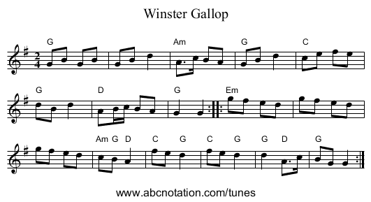 Winster Gallop - staff notation