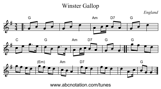 Winster Gallop - staff notation
