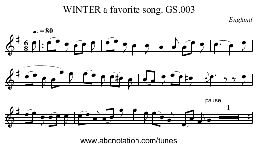 WINTER a favorite song. GS.003 - staff notation