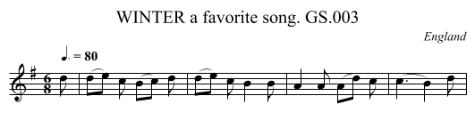 WINTER a favorite song. GS.003 - staff notation