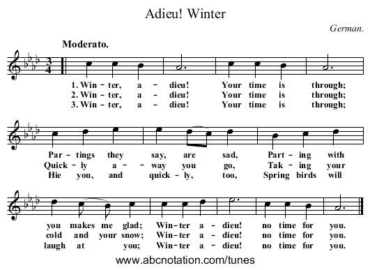 Winter, Adieu! - staff notation