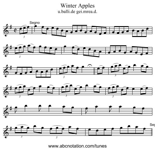 Winter Apples - staff notation