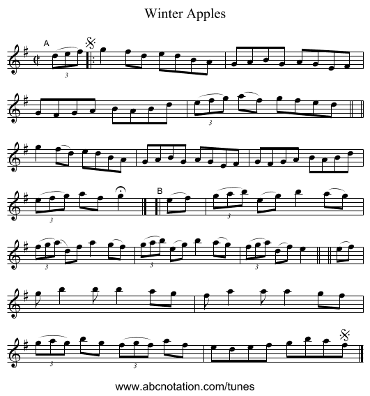 Winter Apples - staff notation