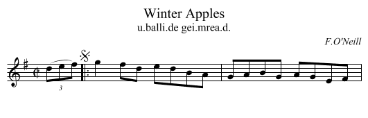 Winter Apples - staff notation