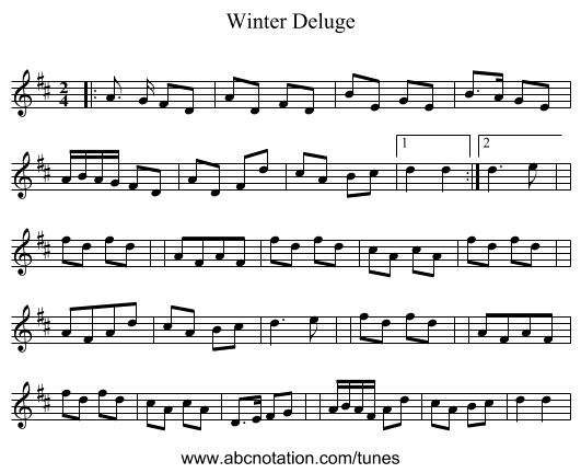 Winter Deluge - staff notation