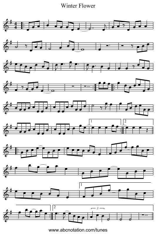Winter Flower - staff notation