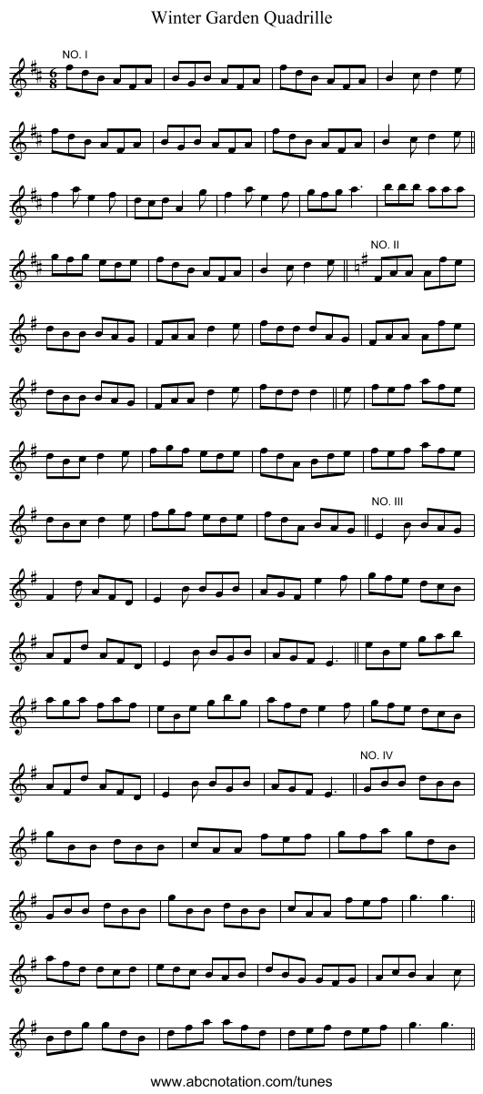 Winter Garden Quadrille - staff notation