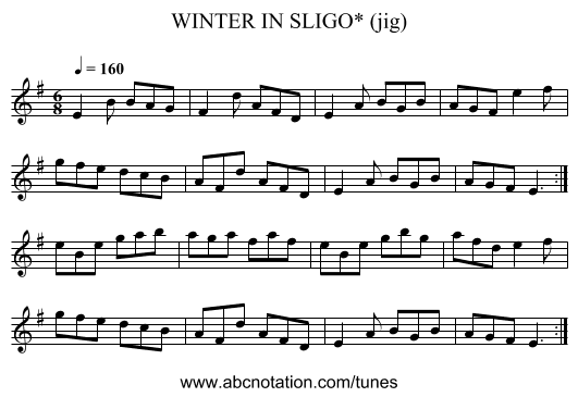 WINTER IN SLIGO* (jig) - staff notation
