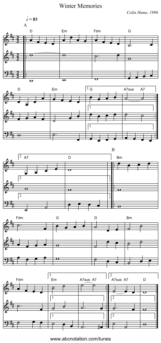 Winter Memories - staff notation