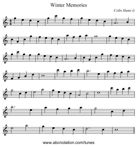 Winter Memories - staff notation
