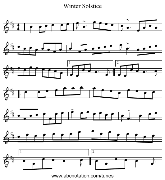 Winter Solstice - staff notation