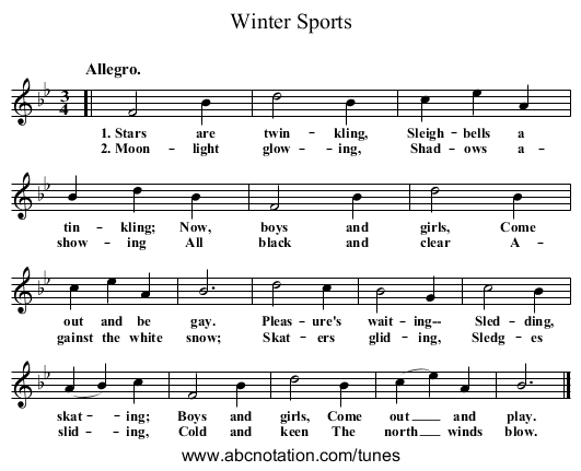 Winter Sports - staff notation