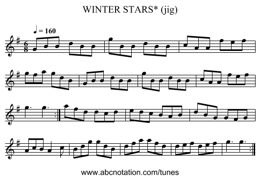 WINTER STARS* (jig) - staff notation