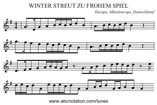WINTER STREUT ZU FROHEM SPIEL - staff notation