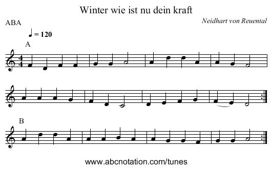 Winter wie ist nu dein kraft - staff notation
