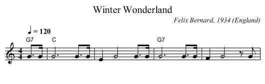 Winter Wonderland - staff notation