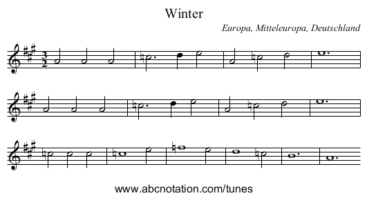 Winter - staff notation