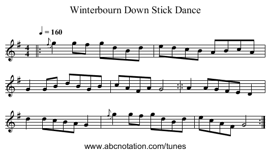 Winterbourn Down Stick Dance - staff notation