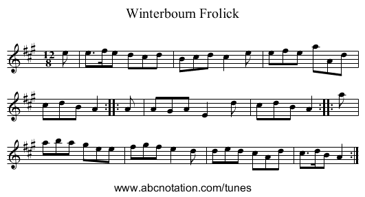 Winterbourn Frolick - staff notation