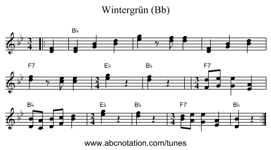 Wintergr&uuml;n (Bb) - staff notation