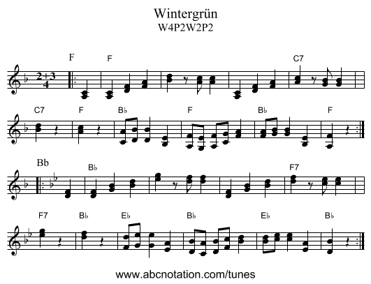 Wintergr&uuml;n - staff notation