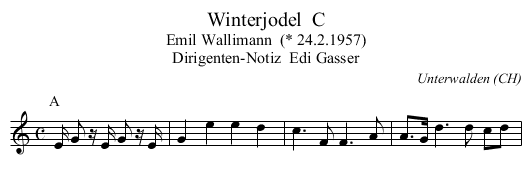 Winterjodel  C - staff notation
