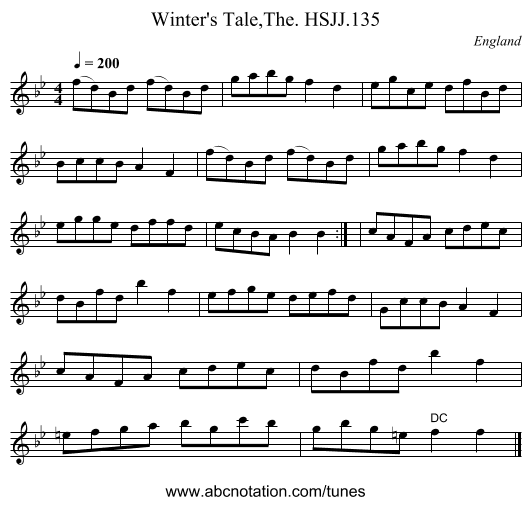 Winter's Tale,The. HSJJ.135 - staff notation